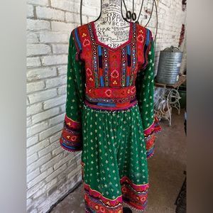 Ethnic festival party beaded mirror detailed midi tie back dress Bollywood